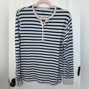 J.Crew Men's M Striped Long Sleeve Henley Shirt Navy Gray